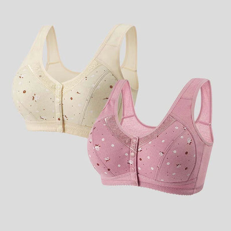 FallSweet Front Closure Cotton Bra for Women Plus Size Seamless Wireless Sports Bras Thin Underwear for Middle-Aged & Elderly
