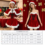 Christmas girl cute style red strapless dress, women's fur shawl, pure desire lace up short skirt, cosplay set