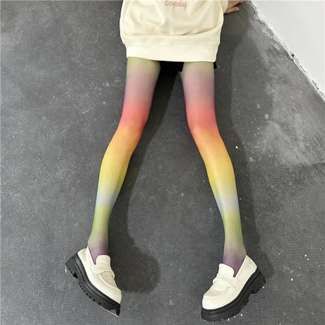 1 Pair Rainbow Gradient Tights Japanese Style Sweet Comfy Novelty Pantyhose Women's Stockings & Hosiery