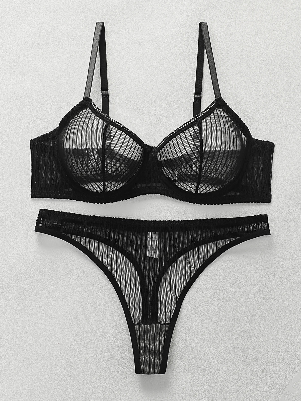 Fashion Stripes Style Lace Lingerie Set Ultra-Thin Red Lace Bra & Thong Sexy Ultra-Thin Underwear Set Ideal Gift for Her MR2864
