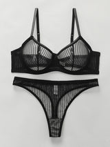 Fashion Stripes Style Lace Lingerie Set Ultra-Thin Red Lace Bra & Thong Sexy Ultra-Thin Underwear Set Ideal Gift for Her MR2864