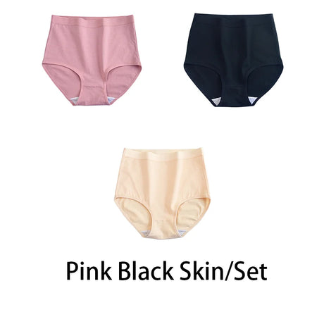3PCS/Set M-3XL Women Plus Size Panties Cotton Underwear Lingerie 6 Solid Colors Sexy Female High Waist Seamless Briefs NKT2119