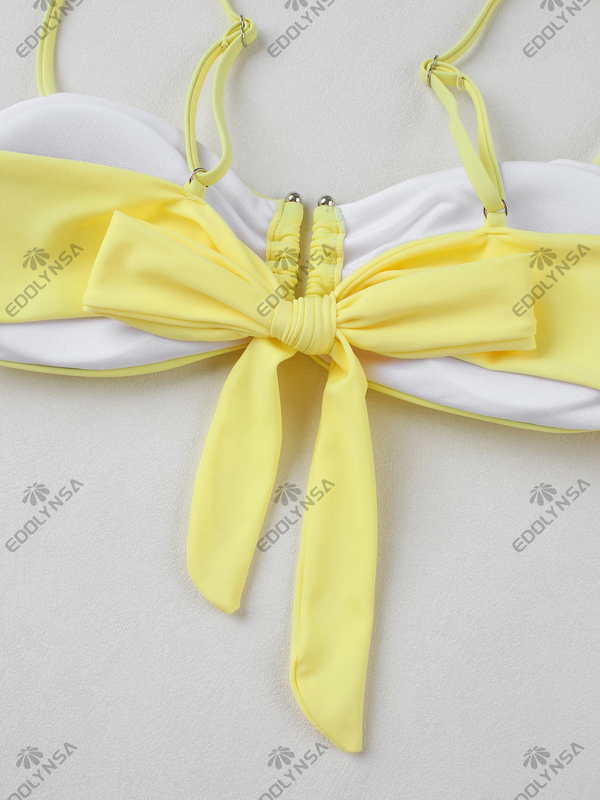 Butter Yellow 3 Piece Bikini Drawstring Ruffle Swimsuit U Neck Bathing Suit with Mini Skirt Cover Up Beach Vacation Outfit K246