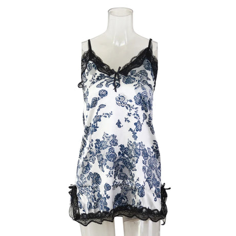 Women Sexy Lace V-neck Sleepwear Suspenders Nightdresses Female Sleeveless Nightwear Sleep Nightdress For Ladies