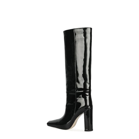 2024 NEW Fashion High Tube Knee High Boots 10cm/6.5cm Thick Heel 21 Colors Women Short Plush Boots Size 45 Winter Leather Shoes