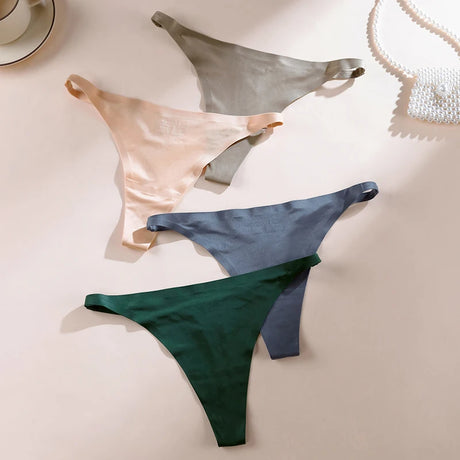 Ice Silk Thong Sexy Women Panties G String Briefs T Back for Girls Underwear Temptation Seamless Ladies Underpants  Size S-XL