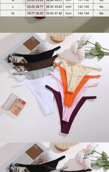 3Pcs/Set Women Sexy Cotton G-String Thin Strap Femme Thong Underwear Intimate Panties Low Waist Briefs Lingerie Cotton T-back