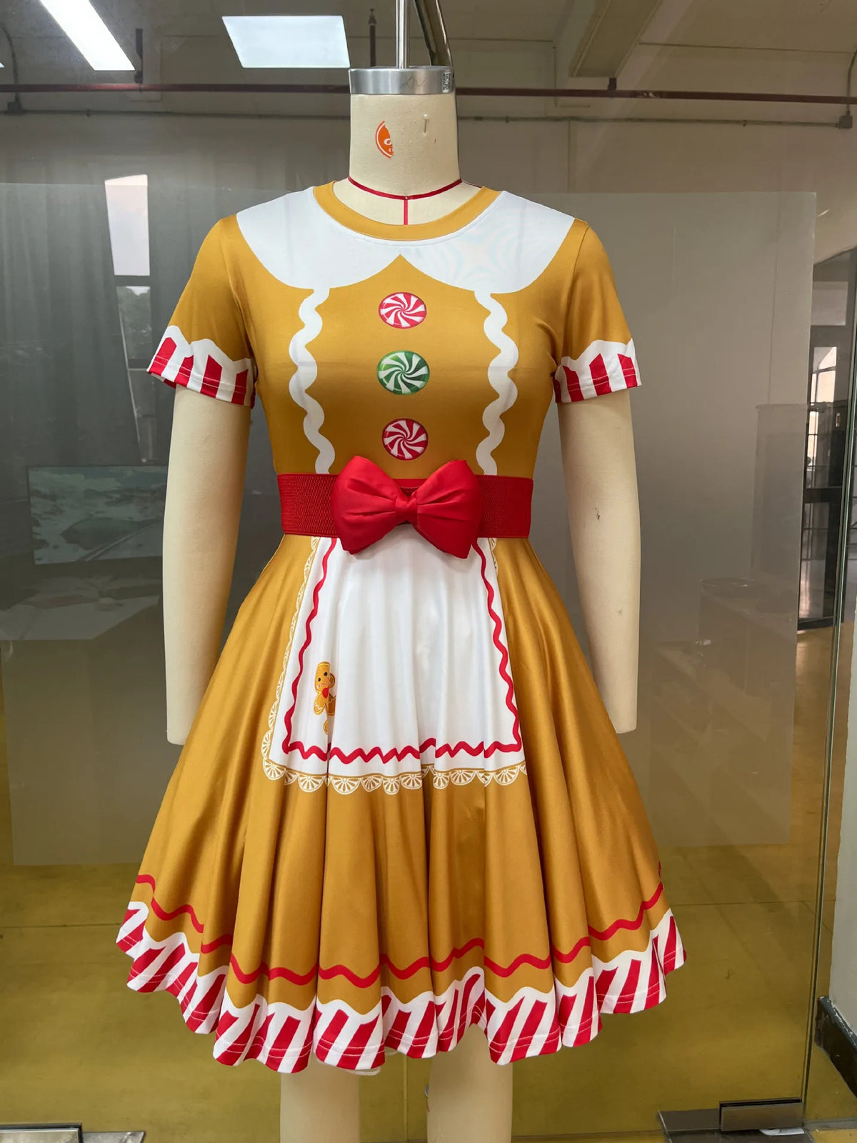 Gingerbread Woman Cosplay Costume for Women Christmas Halloween Masquerade Party Dress Set Stage Performance Fancy Outfit