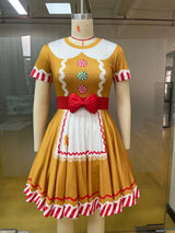 Gingerbread Woman Cosplay Costume for Women Christmas Halloween Masquerade Party Dress Set Stage Performance Fancy Outfit