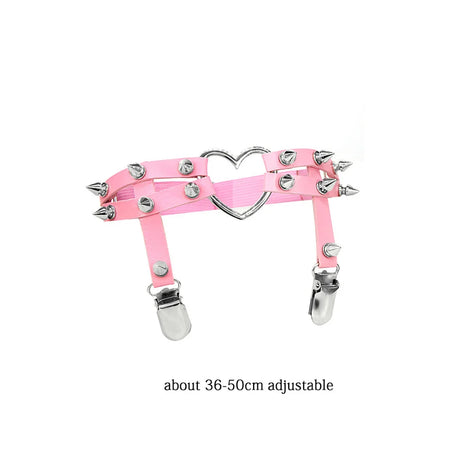 Women Rock Sexy Elastic Leather Belt Heart Leg Punk Thigh Garter Cosplay Spike Rivet Pink Gothic Thigh Ring Heart Garter