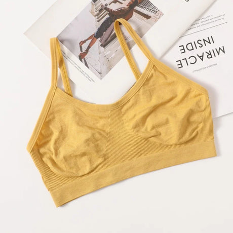 Women Soft Ribbed Bra Knit Wireless Bralette No Pad Camisole Non-Adjustable Thin Strap Lingerie Everyday Lounge Intimates M-L