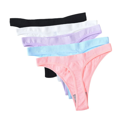 5Pcs/Set Women Brazilian Panties High Waist Thongs G-string Female Underpants Solid Color T-back Underwear Sexy Lingerie M-XL