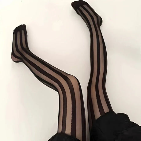 Women's Vintage Sexy Sheer Wide Vertical Stripe Pantyhose Tights Retro Classic Hosiery for Fashionable Look
