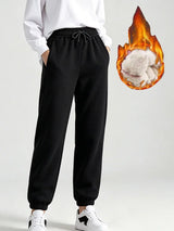 Autumn Winter Warm Solid Color Fleece Women Long Pants Casual Loose Elastic Waist Sports Pants Office Ladies Trousers Women