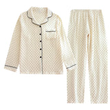 100% Cotton Gauze Women Pajamas Polka Dot Print Sleepwear 2025 Spring Female 2 Piece Set Nightwear Lady Pyjamas Loungewear