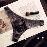 Hollow Lace Sexy Glossy Satin Silk Smooth Thong Women Sexy Low Waist G-string Underwear Bow Seamless Lingerie