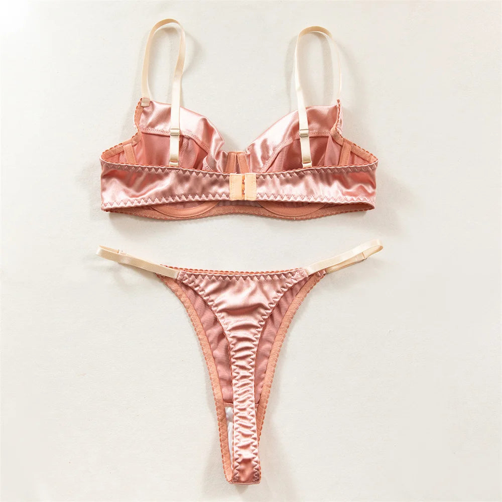 Krasapt Sexy Satin Lingerie 2 Pcs Sets Fancy Patchwork Bras And Thongs Underwear Suits Attractive Bilizna Intimate Erotic Set