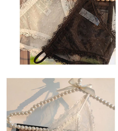 Women's underwear sexy seamless lace hollow out gauze ribbon middle waist female panties ladies breathable comfortable lingerie