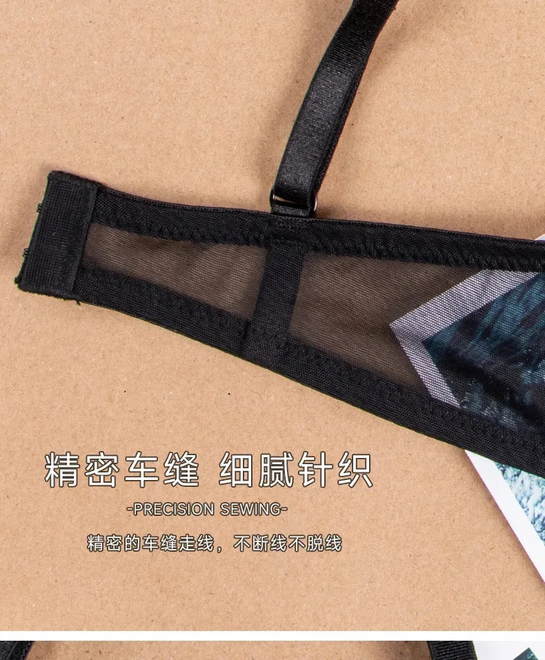 Sexy Transparent Ladies' Brassiere Three-piece Women's Bra Small Bust Mesh Lingerie Ultra-thin Triangle Double Shoulder Straps