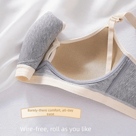 Pure Cotton Double Button Breastfeeding Bra Comfortable Breathable With Thin Gathered Maternity Bra Anti Sagging No Underwire