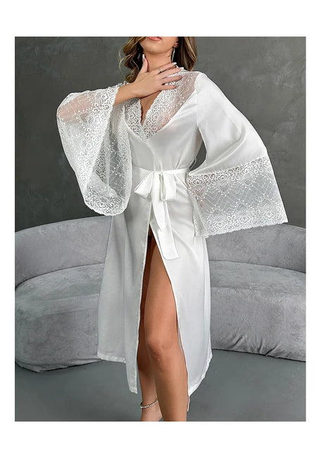 Bathrobes Satin Sexy Long Sleeve Loose Peignoirs For Women Robe White Wedding Dress Bride Dresses Spring Summer Sleepwear Robes