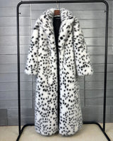 ZADORIN 130cm Long Thicken Lapel Cow Print White Brown Faux Fur Coat Woman Clothing Luxury Fluffy Jacket Winter Fur Coats Woman