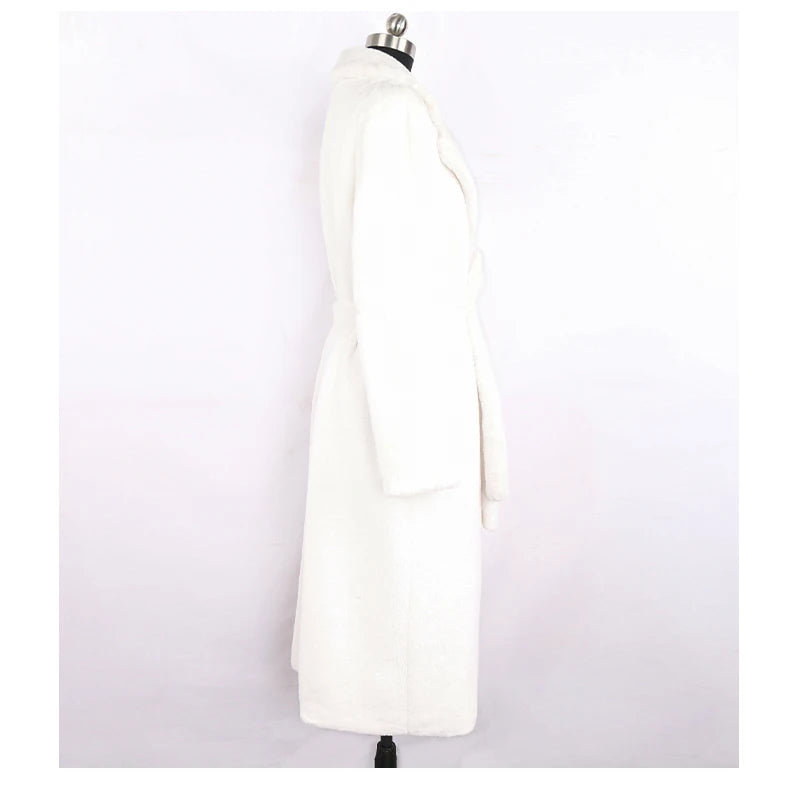 Mauroicardi Winter Long White Black Warm Thick Soft Flowy Fluffy Faux Fur Coat Women Sashes Loose Casual Furry Overcoat 2024