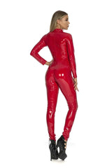 Sexy Hot Women Faux Leather Catsuit PVC Latex Bodysuit Front Zipper Open Crotch Jumpsuits Stretch Bodystocking  Costumes