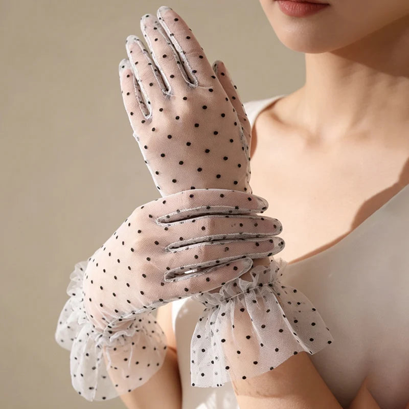Short Dot Embellished Wedding Veil Performance Gloves for Women Netting Bridal Wedding Gown Polka Dot Gloves Breathable Gloves
