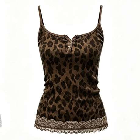 American Leopard Print Slips Bows Patchwork Lace Sexy Slim Crop Camis Top Fashion Women Y2K Outfits Festival Party Halter Vest