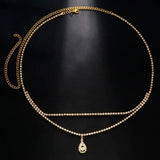 Luxury Women's Rhinestone Double Chain Water Drop Waist chain Crystal Body Belly Chain Fashion Accessory for Special Occasions