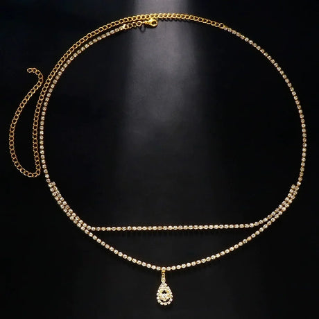 Luxury Women's Rhinestone Double Chain Water Drop Waist chain Crystal Body Belly Chain Fashion Accessory for Special Occasions