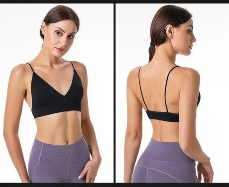 V Neck Seamless Triangle Cup Bra Camisole Underwear Wrapped Chest Women S M L Breathable Gather Up Sports Fitness Yoga Casual