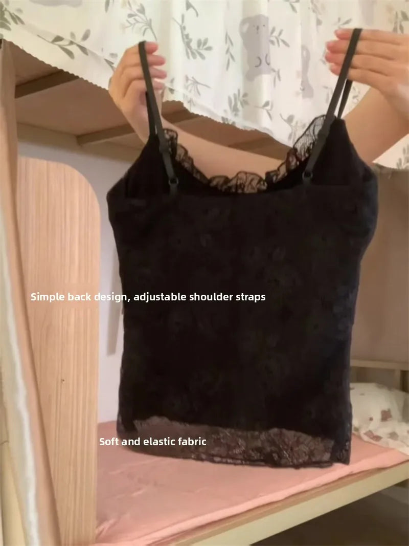 Elegant Lace White Camisole Women's Vest with Chest Pad Unique Design Inner Wear Base Top  Knot Backless Style