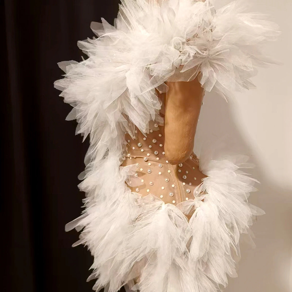 Sexy White Rhinestone Skirt Transparent Wings Mini Dress Bar Nightclub Party Singer Stage Performance Costume Drag Queen Outfit
