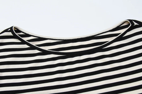 2026 New Autumn Women Vintage Striped Off Shoulder T-shirt Waist Cinching Slim Fit Daily Wear Ladies Tops