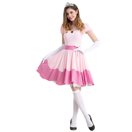Carnival Halloween Lady Peach Princess Queen Costume Birthday Party Pink Dress Outfit Cosplay Fancy Party Dress