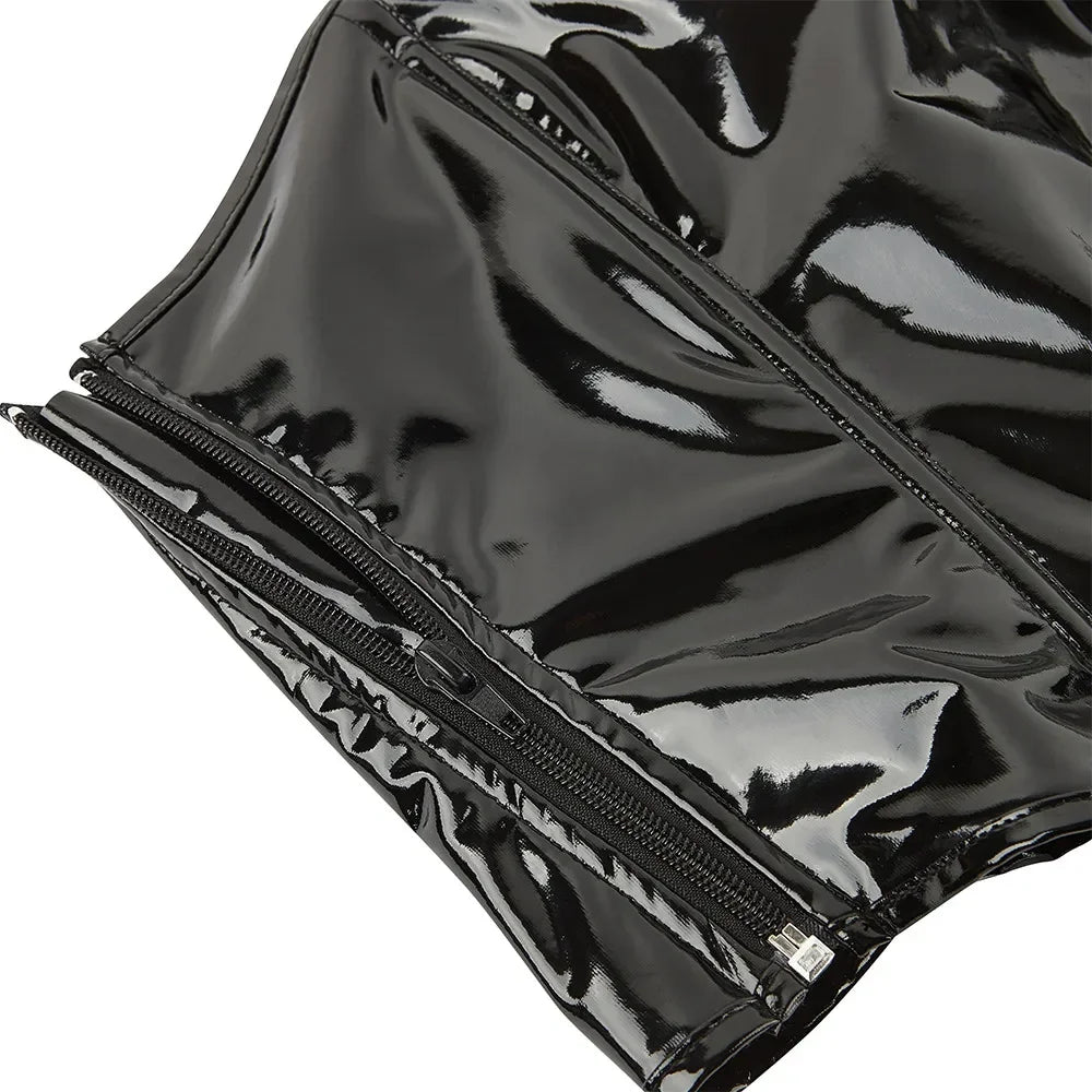 Black Shiny PVC Bustier Faux Leather Corset Crop Top Body Shaper Women Sexy Corselet Vest Plus Size