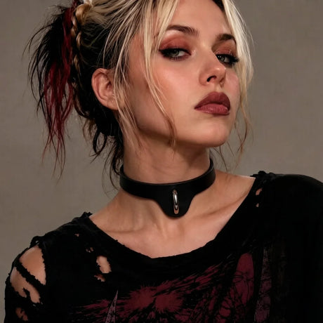 Street Style Gothic Punk Pu Leather Choker With O-Ring Adjustable Collar Necklace For Women, Perfect For Halloween