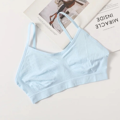 Women Soft Ribbed Bra Knit Wireless Bralette No Pad Camisole Non-Adjustable Thin Strap Lingerie Everyday Lounge Intimates M-L