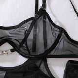 Ellolace Solid Women's Lingerie Sets Seductive See Through Bra Belt Thong 3PC with Gloves Stockings Sissy Sexy Women's Underwear