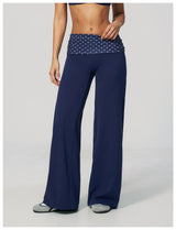 Fashion Polka Dot And Striped Wide Leg Pants For Women Fold Over Waist  Bell-bottoms Flare Yoga Pants Push Up Workout Leggings