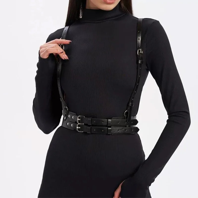 Women Fashion Harness Pu Leather Studded Decor Harness Adjustable Harness Belt Gothic Harness Bondage Lingerie Chest Harness