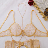 2026 Metal Chain Decor Perspective Lingerie Set Women's Sexy Lace Slim Underwear Split Set Female See Through Bra and Panty Set