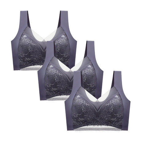 FallSweet 3PCS Lace Push Up Bras for Women Sexy Wireless Bra Ice Silk Deep V Bralette Tops Female Lingerie Mom's Underwear L-5XL