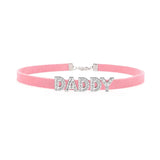 Sexy Rhinestone Letters Hotwife Collar Choker for Women Men DIY Customized Necklaces Pink Suede Leather Cosplay Jewelry Gift