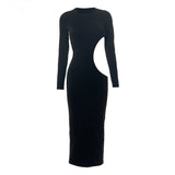 2025 Women's Solid Color Long Sleeve O-Neck Sexy Hollow Out Long Dresses Club Party Dress Sexy Vestidos Plus Size XXXS-3XL XXL