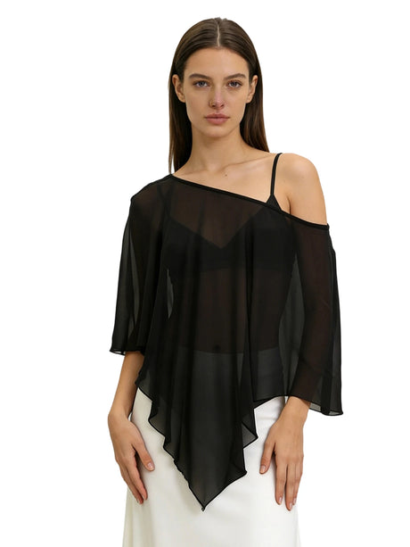 Sheer Poncho Top for Women Asymmetrical Mesh Shawl Wraps See Through Chiffon Capelet Evening Dress Wedding Cover Up