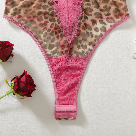 Tornova Bodysuit Fashion New Premium American Style Lace Leopard Print Splicing See Through Sexy Open Crotch Teddy Set for Women