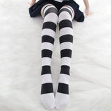 Lolita Over Knee Socks Pink Strip Kawaii Cat Paw Print Stockings Lolita Gothic Velvet Over The Knee Thigh High JK Long Stockings